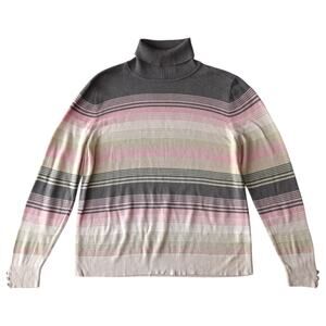 Vintage Joseph A. Y2K Striped Metallic Knit Turtleneck Sweater Pink Gray XL